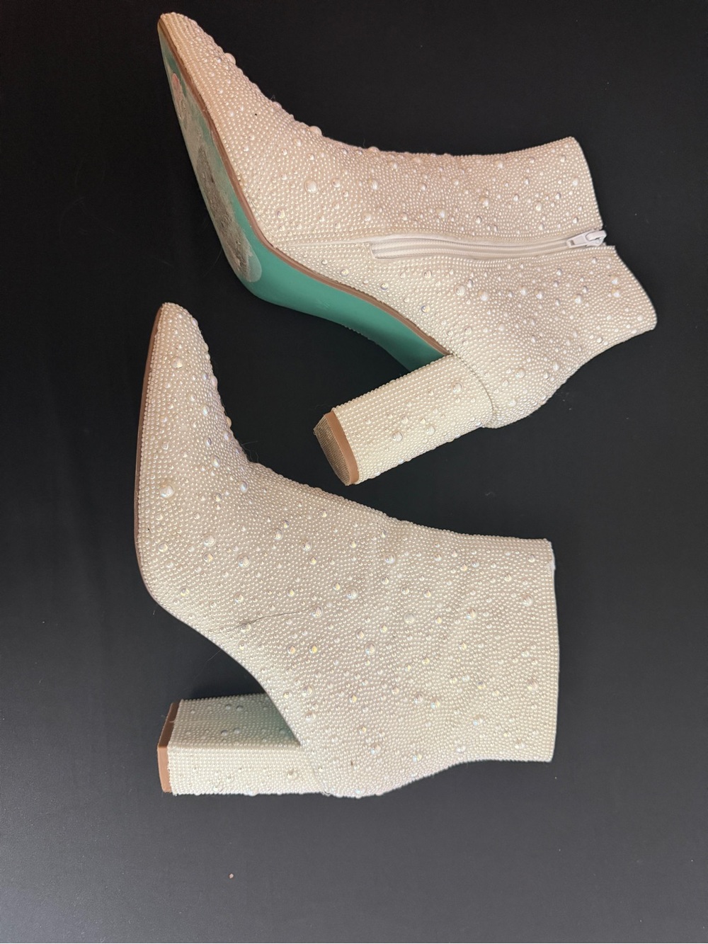 Betsey Johnson Ivory Pearl Embellished Ankle Booties
